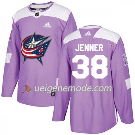 Herren Eishockey Blue Jackets Trikot Boone Jenner 38 Adidas 2017-2018 Lila Fights Cancer Practice Authentic
